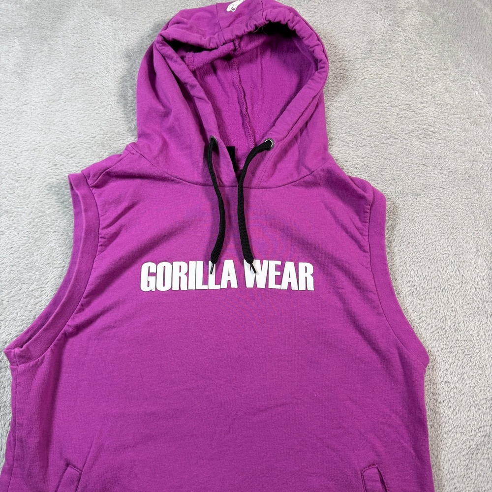 Gorilla Wear Sleeveless Hoodie Women Small Purple Logo Gym Training Workout - Picture 3 of 6